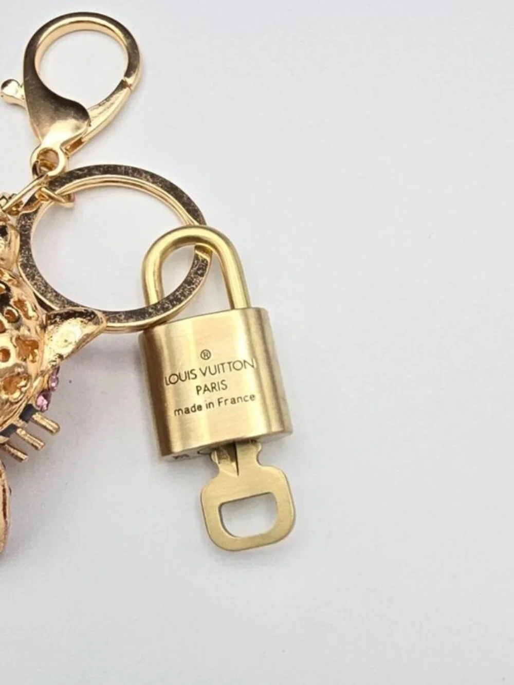 Louis Vuitton Gold Padlock Key 🔒 Authentic LV Charm + Unbranded Cat Keychain